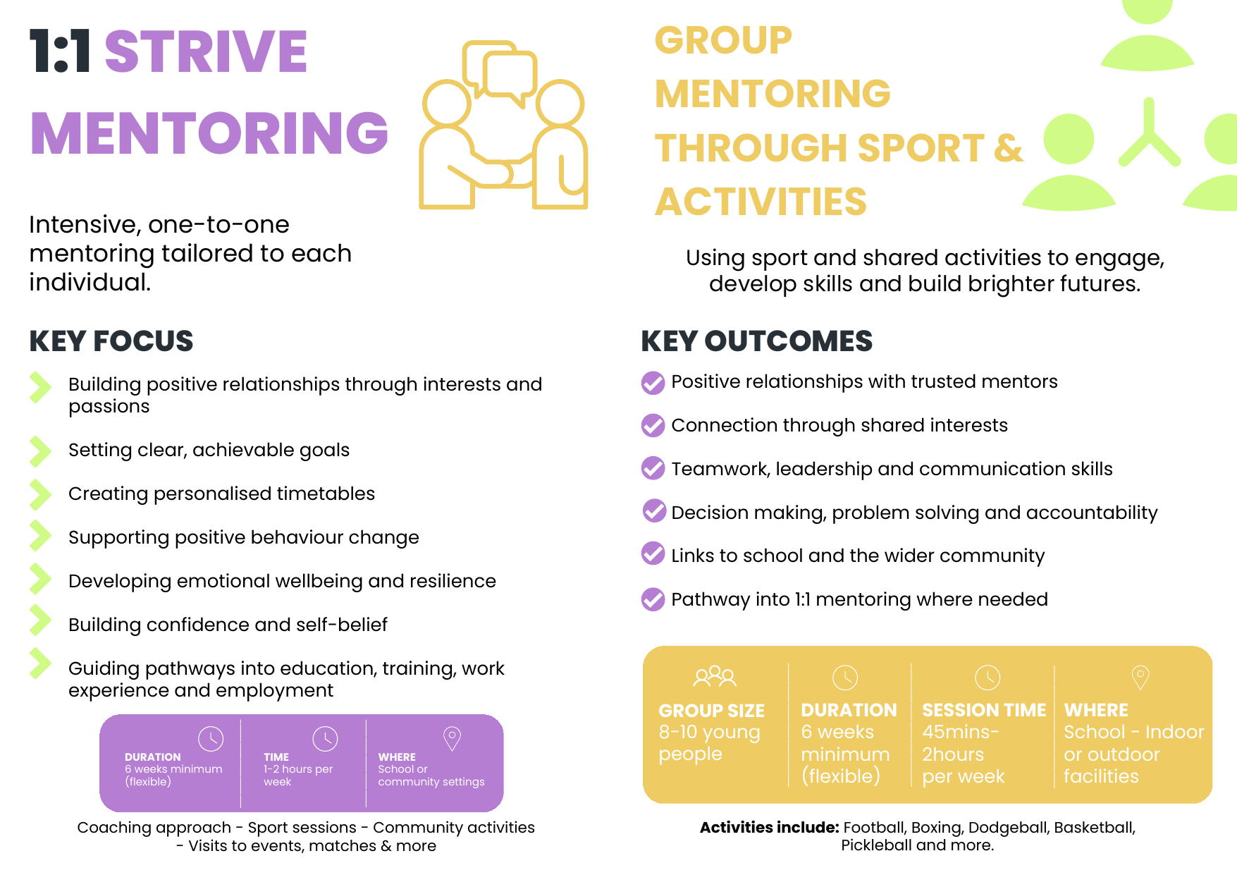 Strive Mentoring booklet — 1:1 and group mentoring details